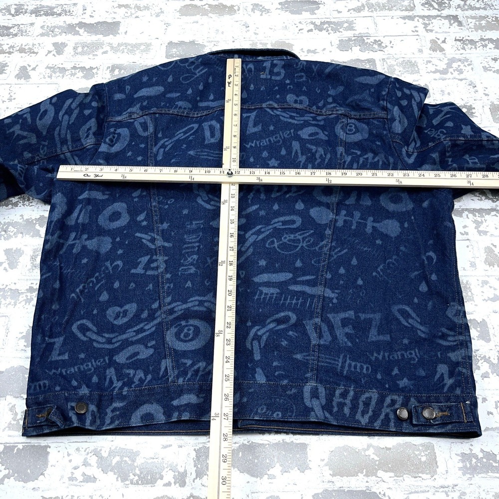 Wrangler Jacket Men XL Blue Denim Jean Deadfellaz AOP All Over Western Cowboy - Picture 9 of 14